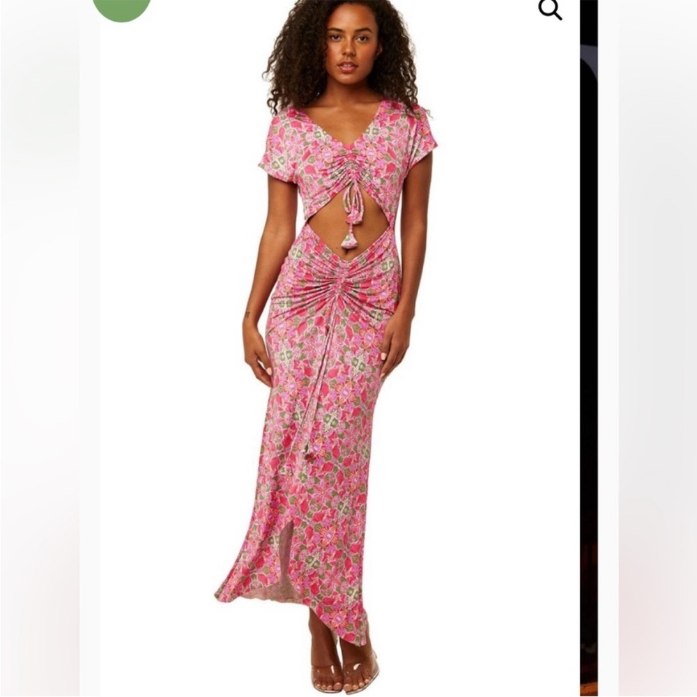 Misa Los Angeles Carlotta Front Cutout Ruched Maxi Dress Pink Floral Size Medium